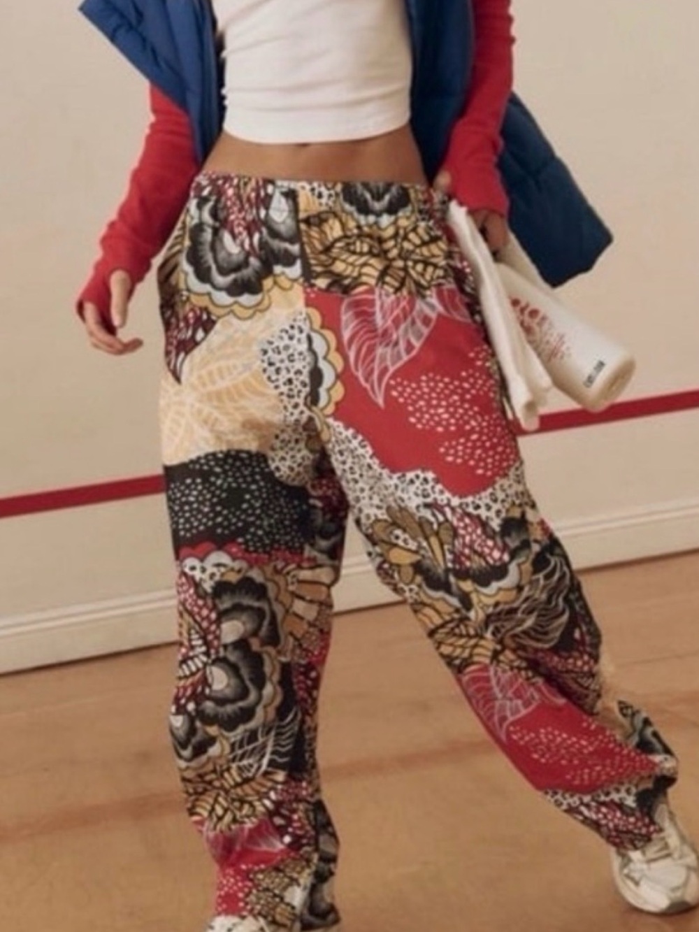 Free People FP Movement Game Day Printed Pants-Barrel Leg-Floral-Boho-S